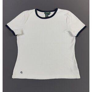 Rare Vintage 90s Y2K Lauren Ralph Lauren White Ringer Shirt Large Womens Tee